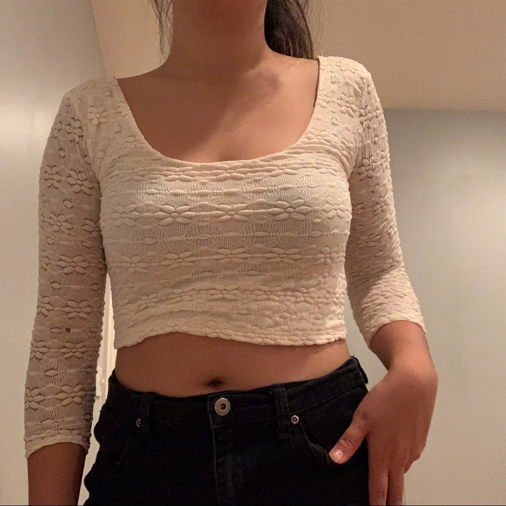 Urban outfitters cream lace crop shirt